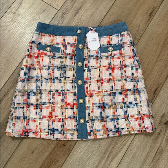 Nanette Lepore Dresses & Skirts - NWT Nanette Lepore multicolor tweed Mini skirt Button Front Pearl Coquette Small